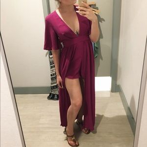magenta romper with a long back